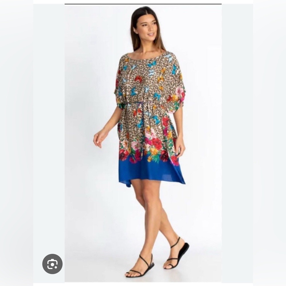 Johnny Was butterfly Floral Leopard Print belted Kaftan dress swim coverup
